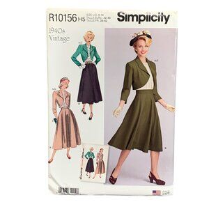 Simplicity Sewing Pattern R10156 1940s Vintage Womens Dress Blazer Size 6-14